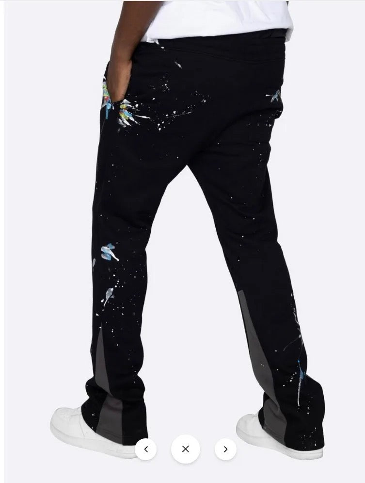 Men flare stacked graffiti paint splatter sweatpants Yin