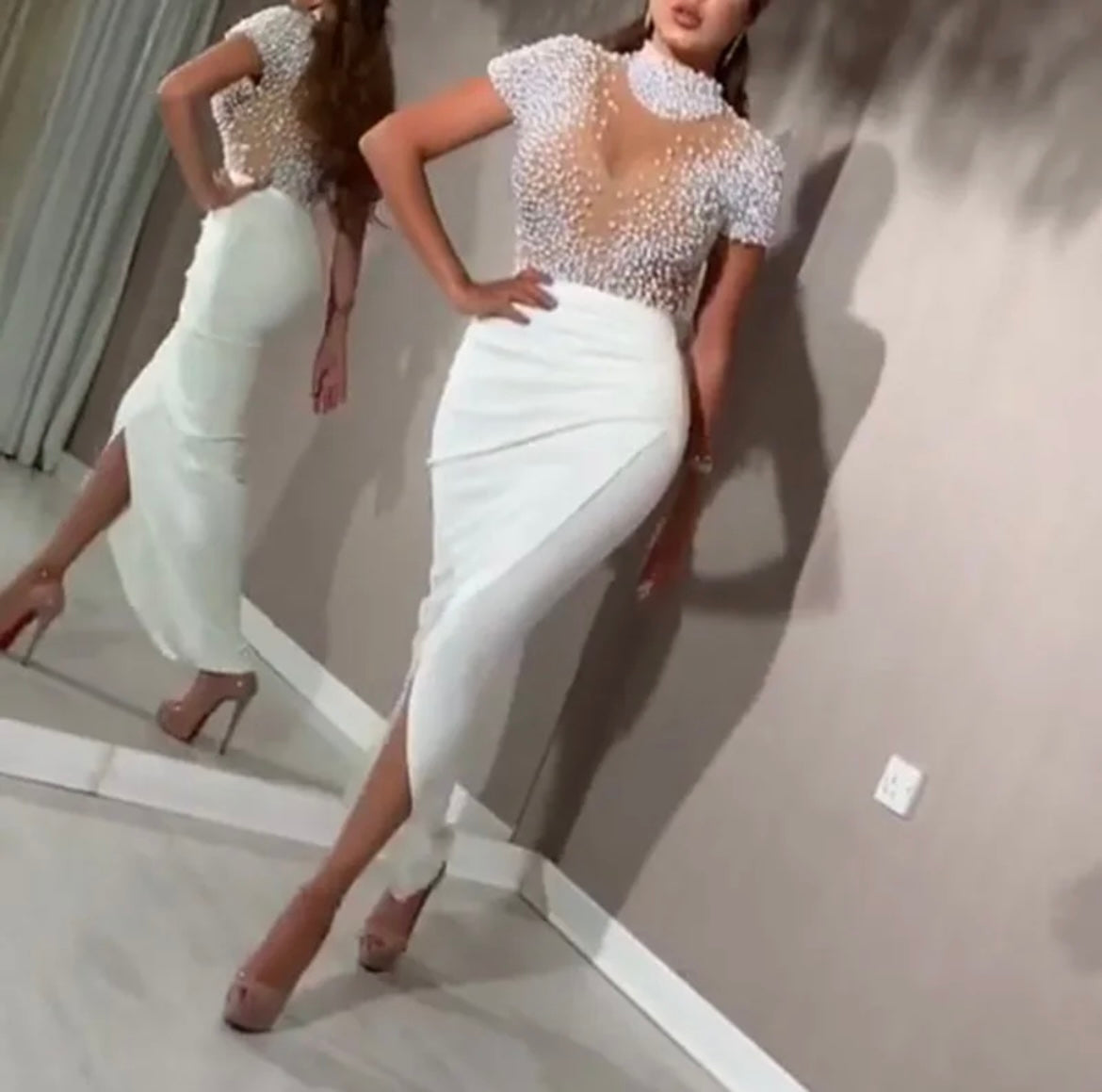Dinner sexy tight see through net yarn hips long tail sequin tail