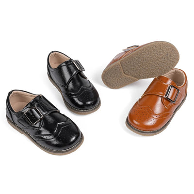 Boys classic buckle strap brogue leatherette dress shoes SHO