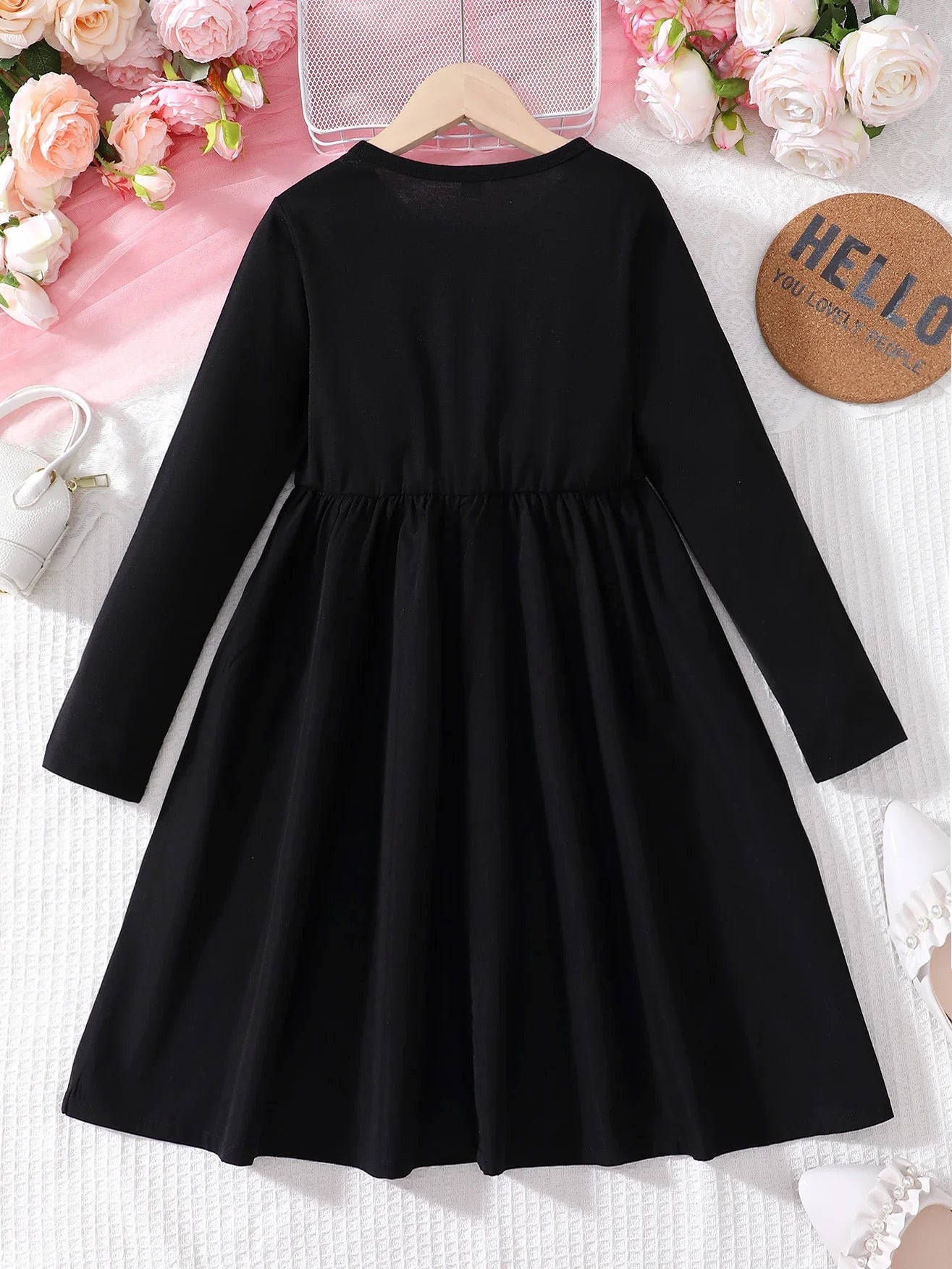 Girls elegant solid color long sleeve dress FSH