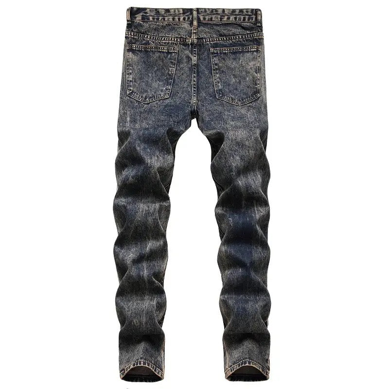 Men patch design stretch denim jeans Yin