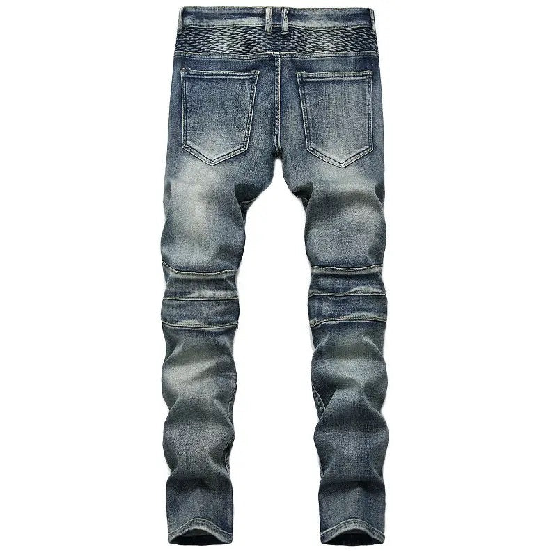 Men biker patch decor jeans Yin