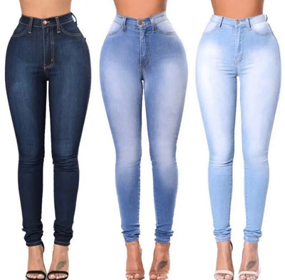 Women slim skinny high waist denim pencil stretch pants