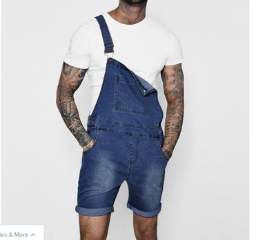 Men high stretchy denim jeans overall jumpsuit