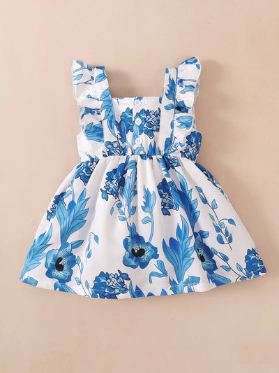 Baby girl lace blue floral sleeveless dress FSH