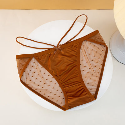 Sweet Pearl Ice Silk Lace Low Waist European And American Lace Up Underwear For Women