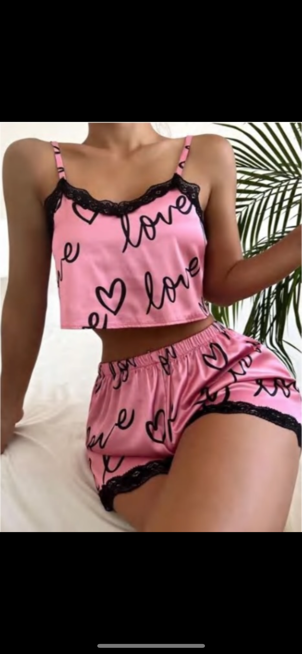 Two piece sleep wear spaghetti strap blouse short set