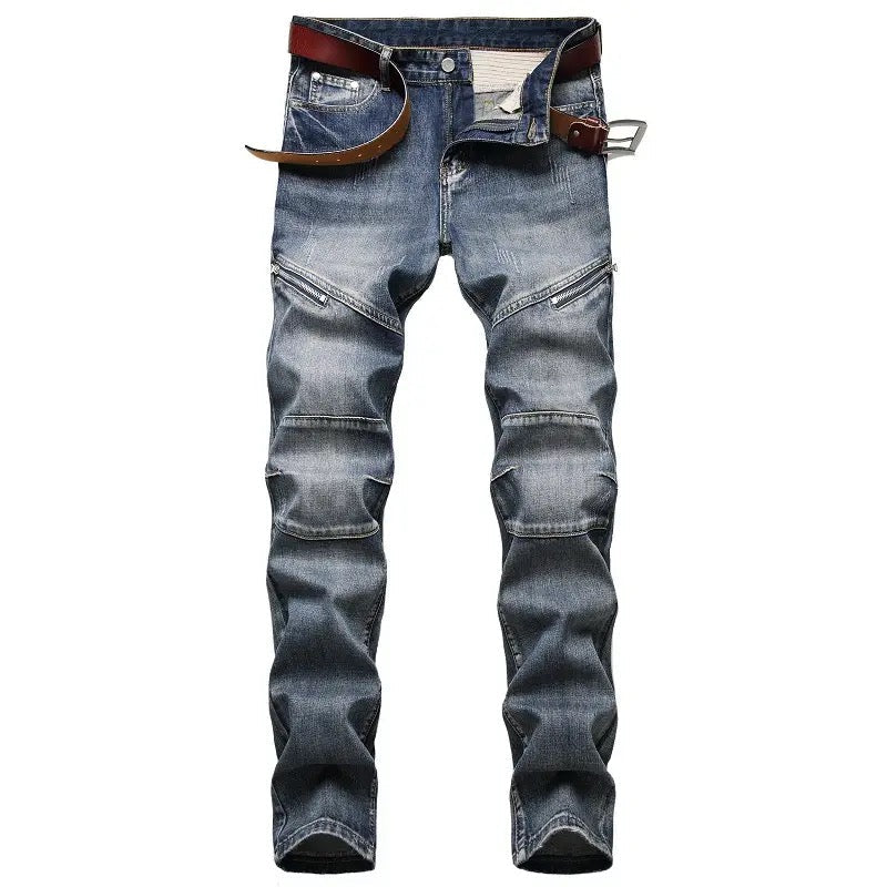 Men zip patch decor straight fit denim Jeans Yin