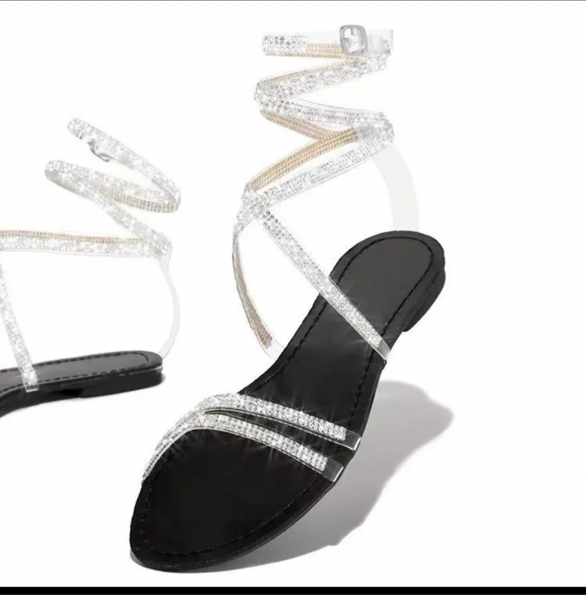 Black leg tie flat sandals