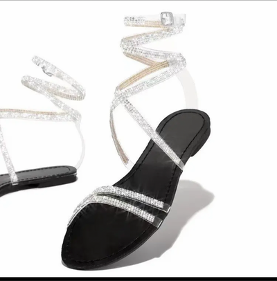 Black leg tie flat sandals