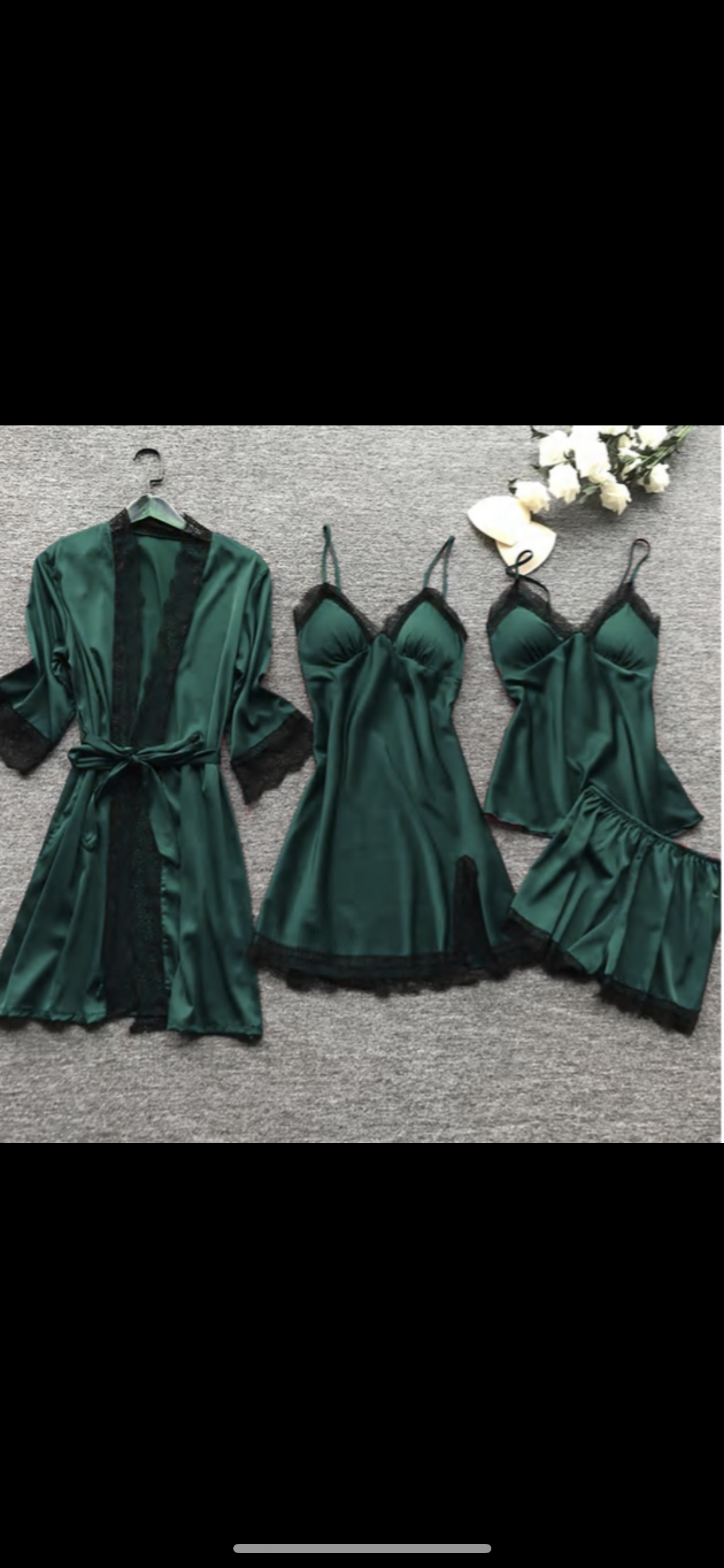 4 piece silk pajamas robe gown lace top and shorts