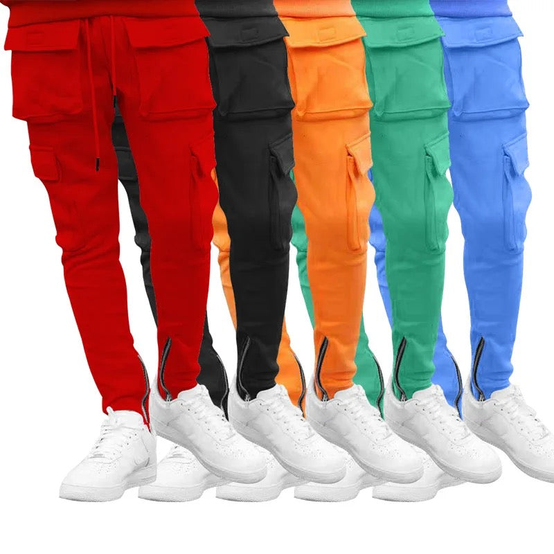 Men slim solid color sweatpants Yin