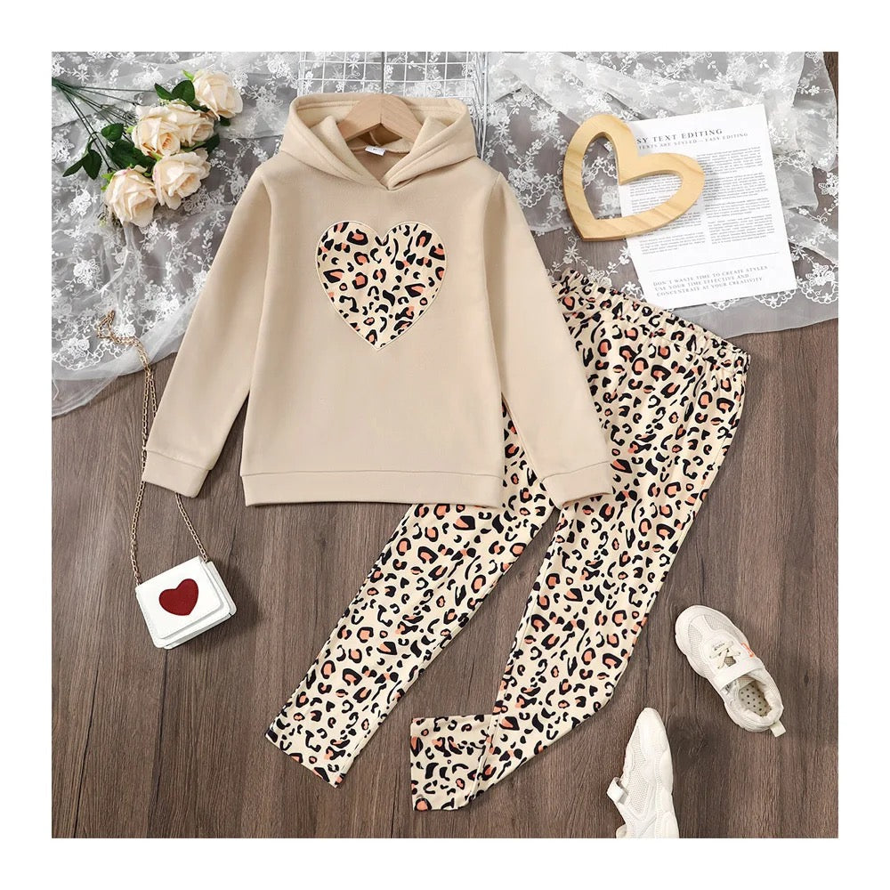 Girls leopard style hoodie and pants set FSH