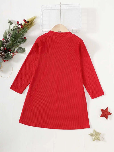 Toddler girls autumn solid ribbed long sleeve dress FSH