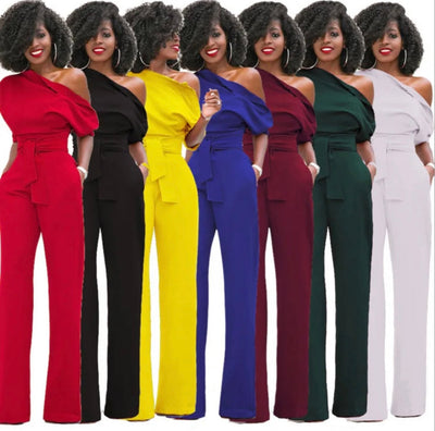 Women solid color asymmetrical one piece jumpsuit
