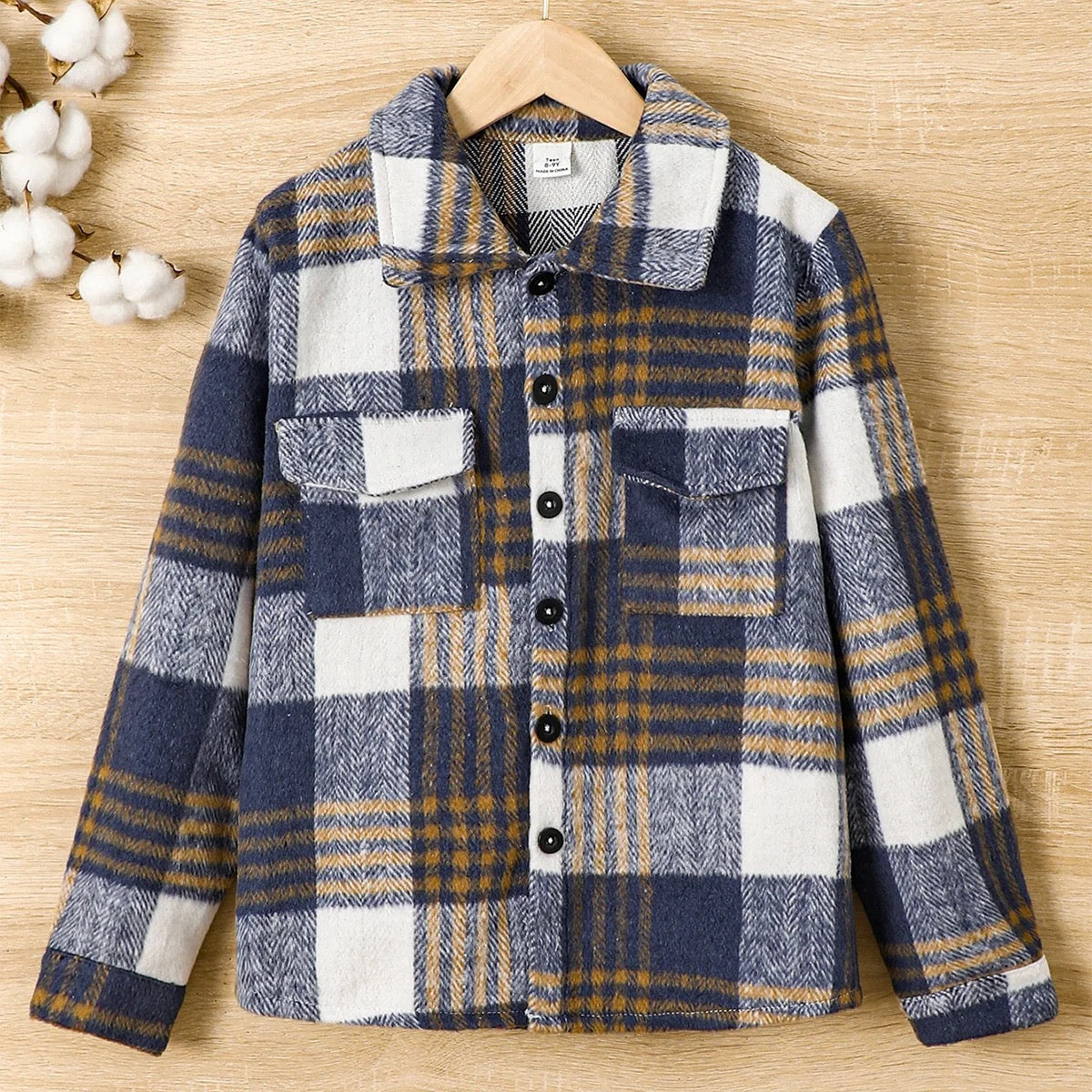 Kids plaid cotton wool loose blouse FSH