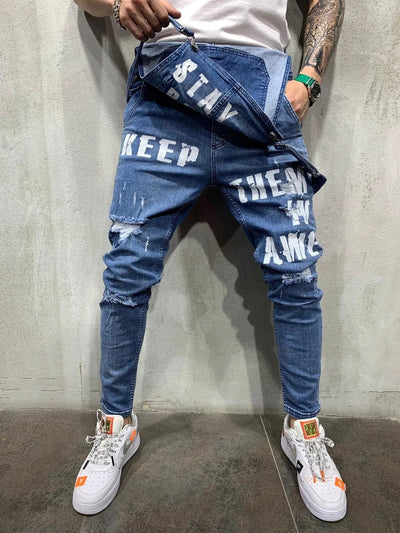 Men ripped jeans jumpsuit Yin