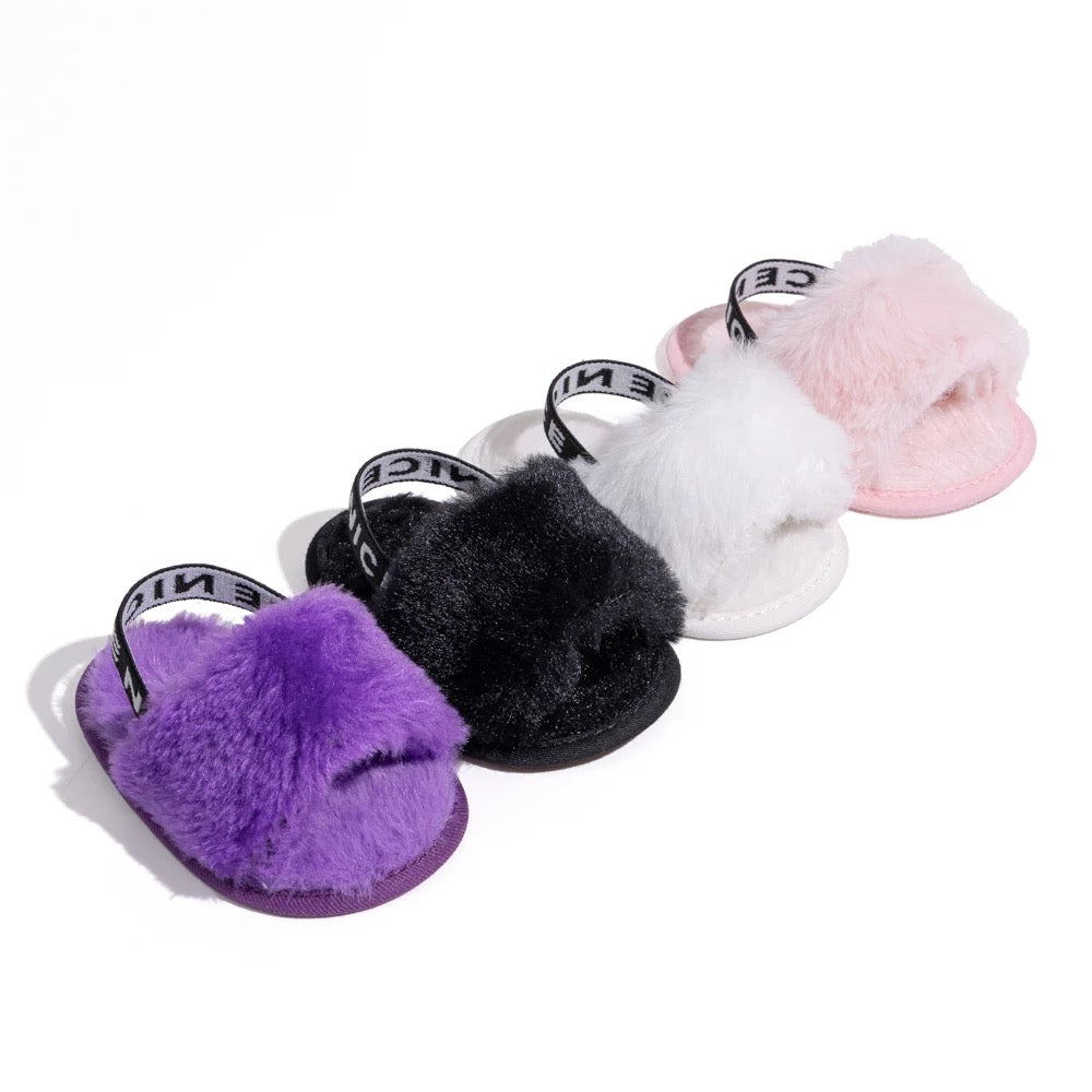 Infant girls soft fur slip on sandals SHO