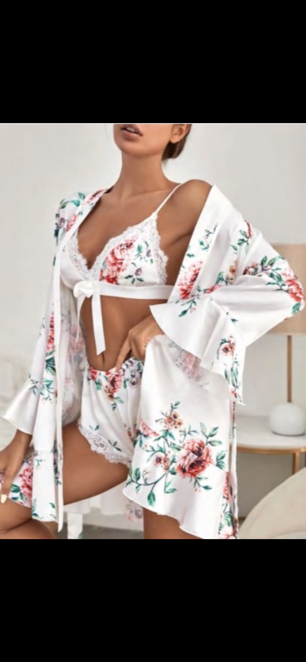 Three piece sexy silk pajama set