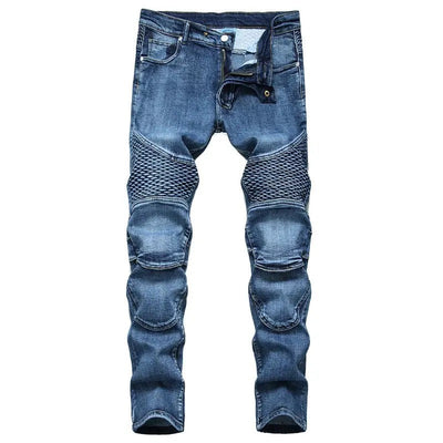 Men biker patch decor jeans Yin