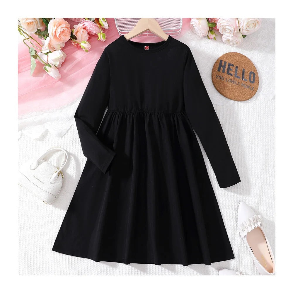 Girls elegant solid color long sleeve dress FSH