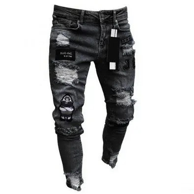 Men hip hop style art patches badge jeans Yin