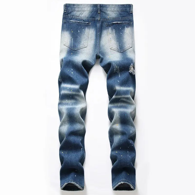 Men slim denim ripped stretch jeans Yin