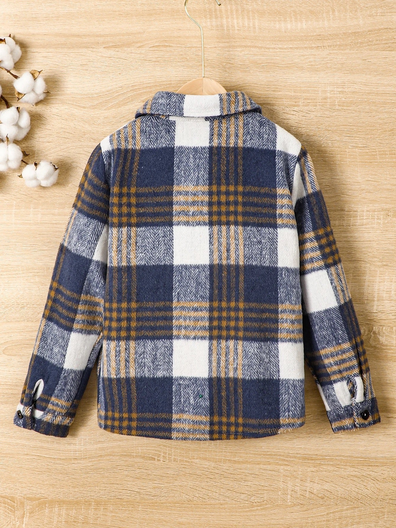 Kids plaid cotton wool loose blouse FSH