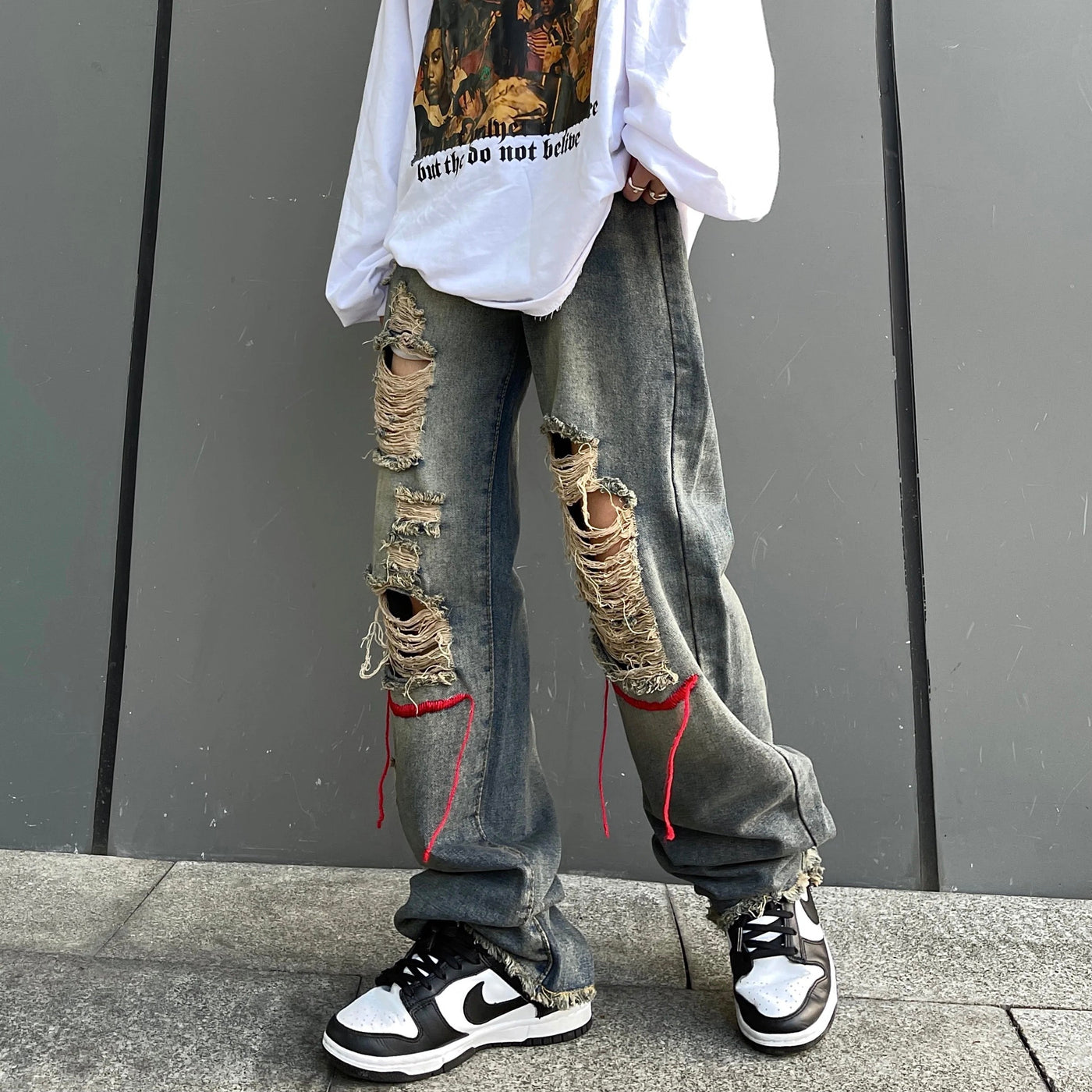 Men hiphop retro ripped jeans Yin