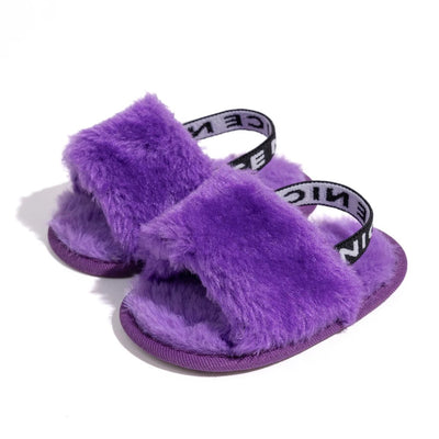 Infant girls soft fur slip on sandals SHO