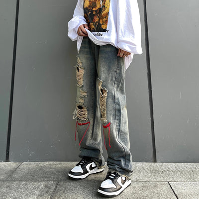 Men hiphop retro ripped jeans Yin