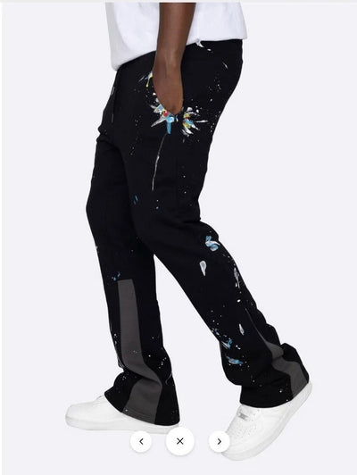 Men flare stacked graffiti paint splatter sweatpants Yin