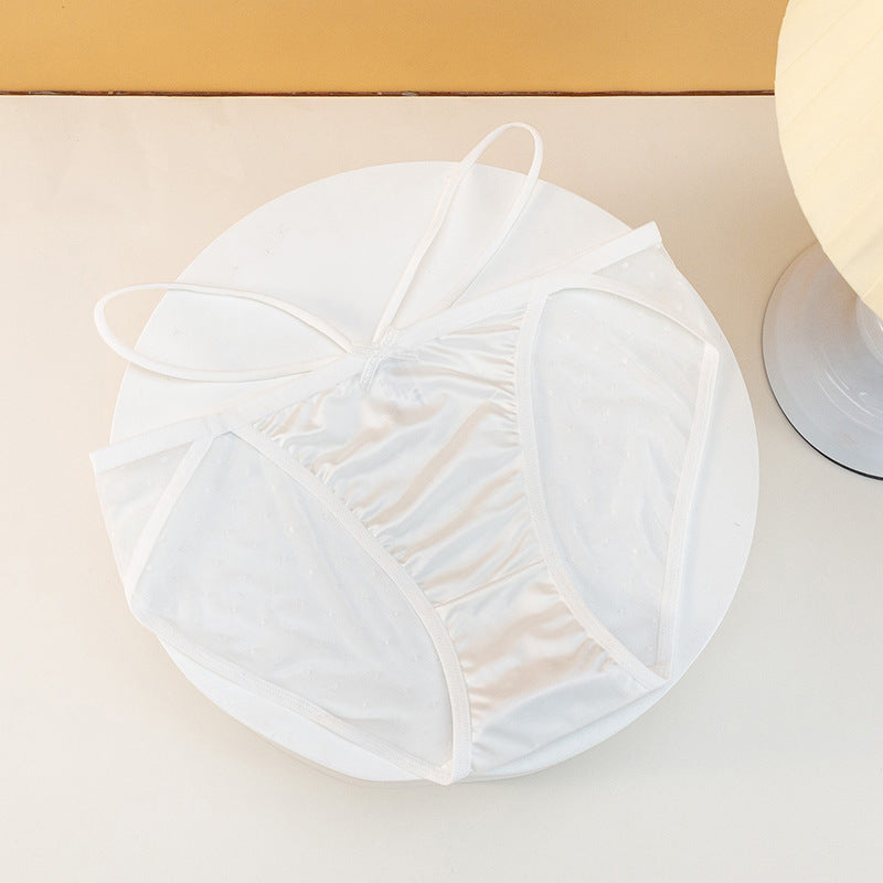 Sweet Pearl Ice Silk Lace Low Waist European And American Lace Up Underwear For Women