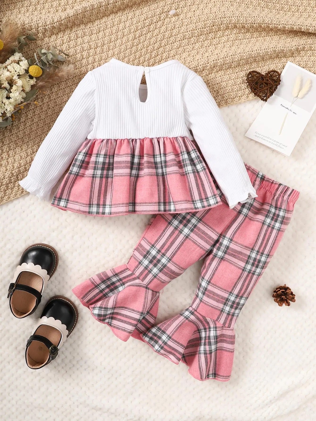 Infant girls plaid long sleeve pants set FSH