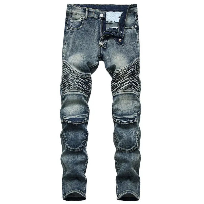 Men biker patch decor jeans Yin