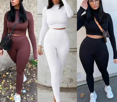 Women two piece round neck long sleeve trousers jogger set