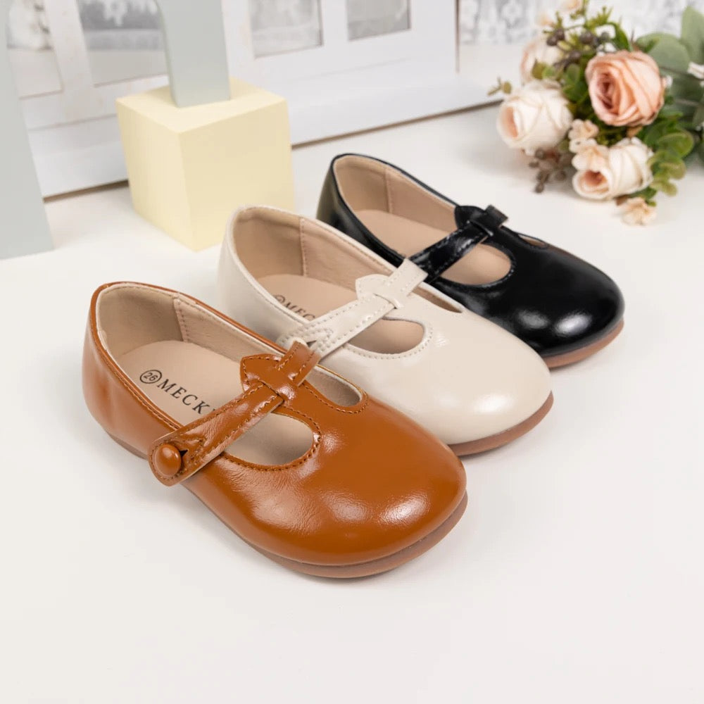 Toddler girls t strap leather sole flat dress shoes SHO