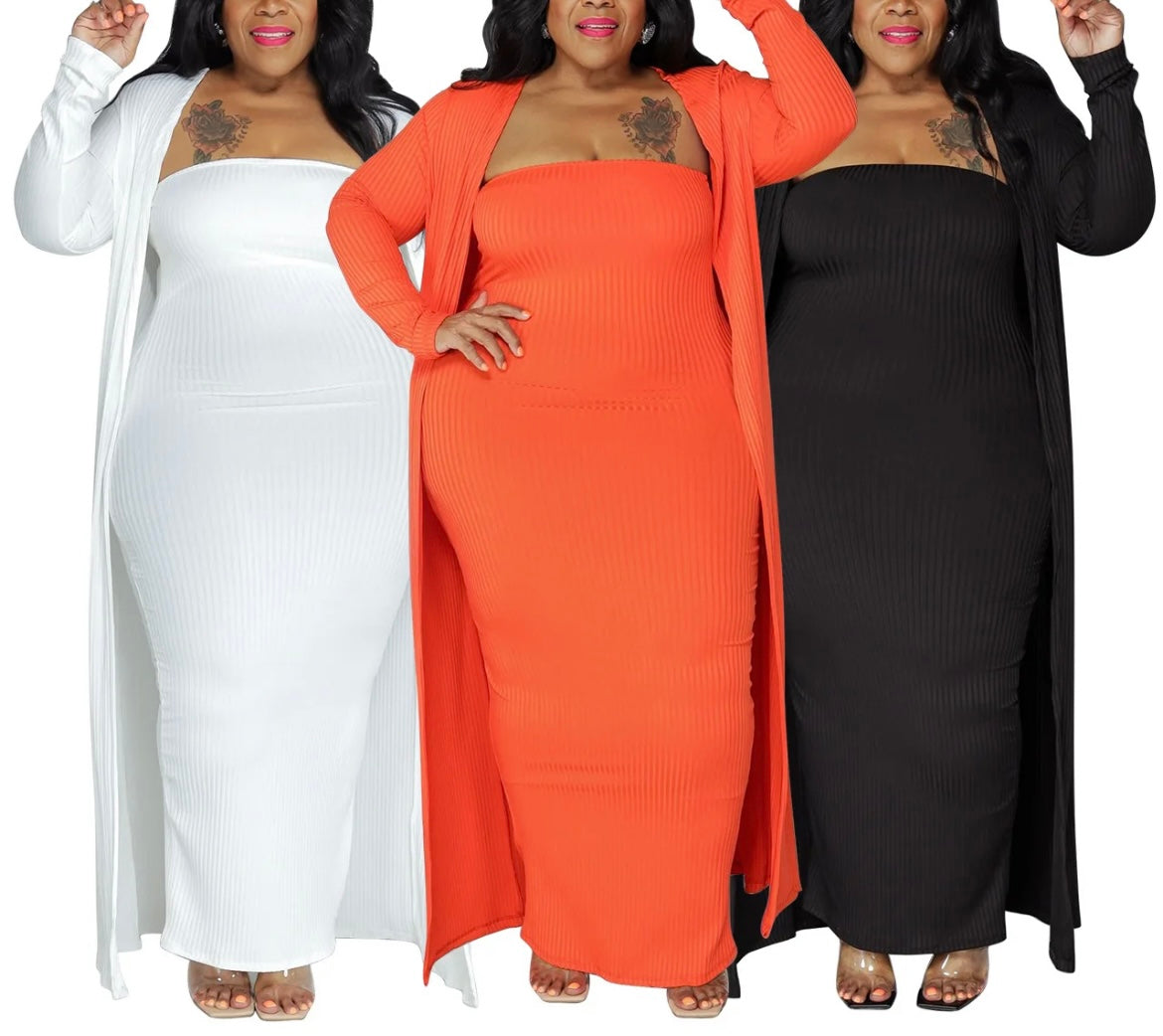 Plus size women cloak coat tube top dress two piece set