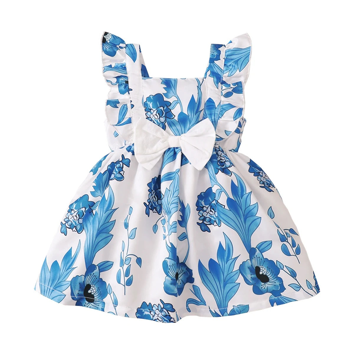 Baby girl lace blue floral sleeveless dress FSH