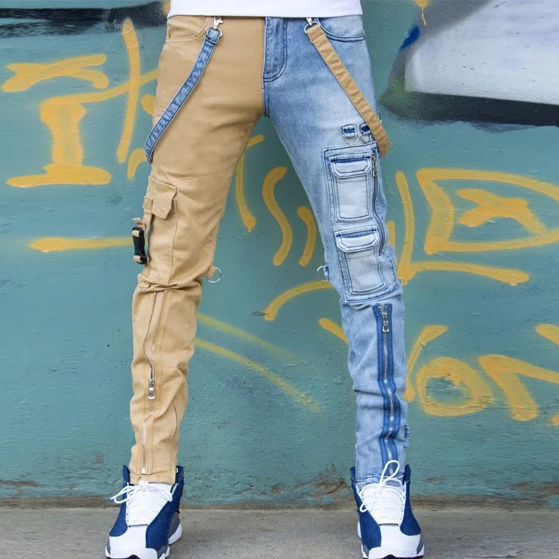 Men street wear fashion zipper design slim fit denim jeans Yin