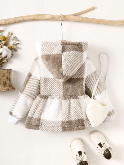Kids warm hooded plaid winter coat FSH