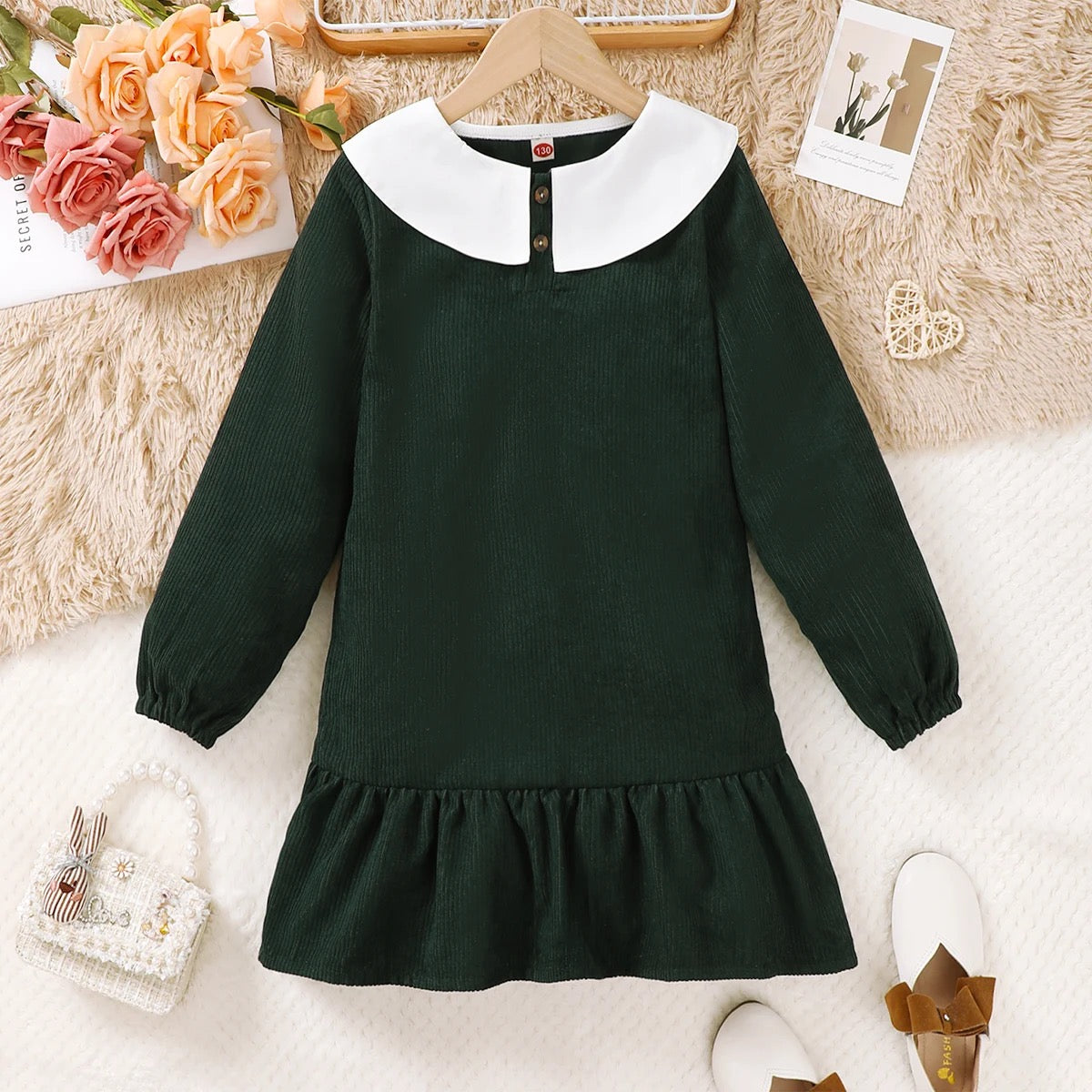 Girls long sleeve polo style collar dress FSH