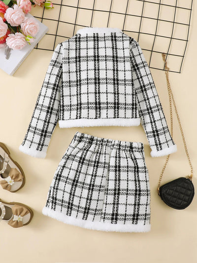 Young girls plaid 2 pc skirt set suit FSH