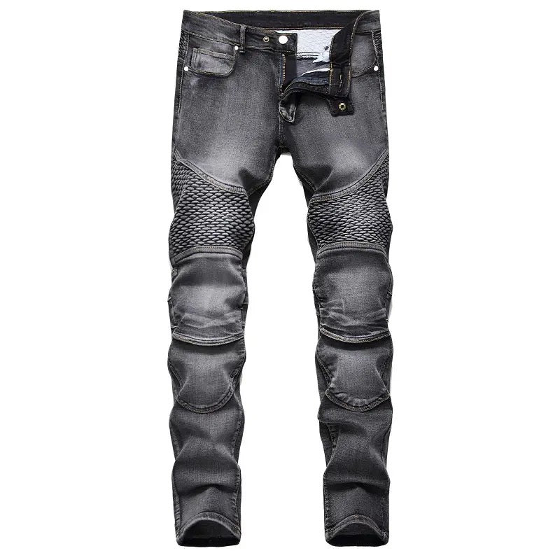 Men biker patch decor jeans Yin