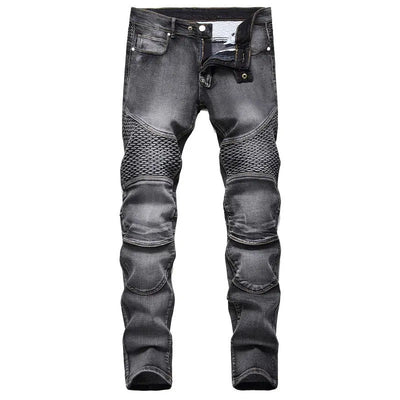 Men biker patch decor jeans Yin