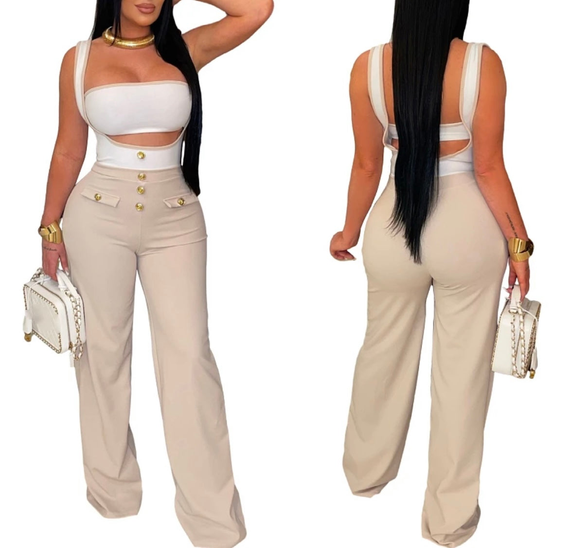 Women stylish casual suspender jumpsuit