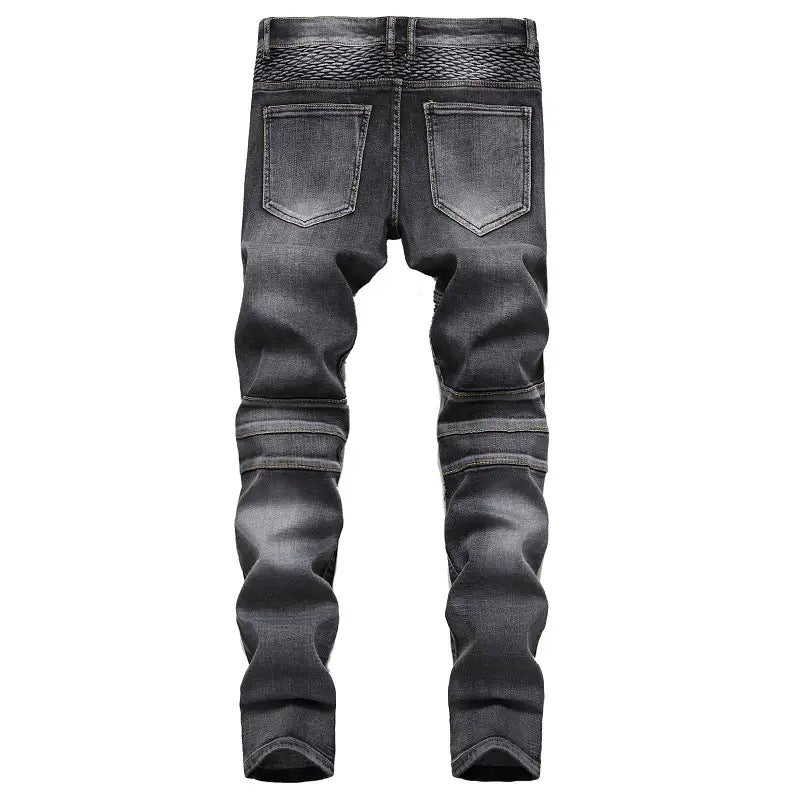 Men biker patch decor jeans Yin