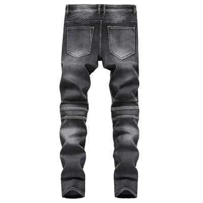 Men biker patch decor jeans Yin