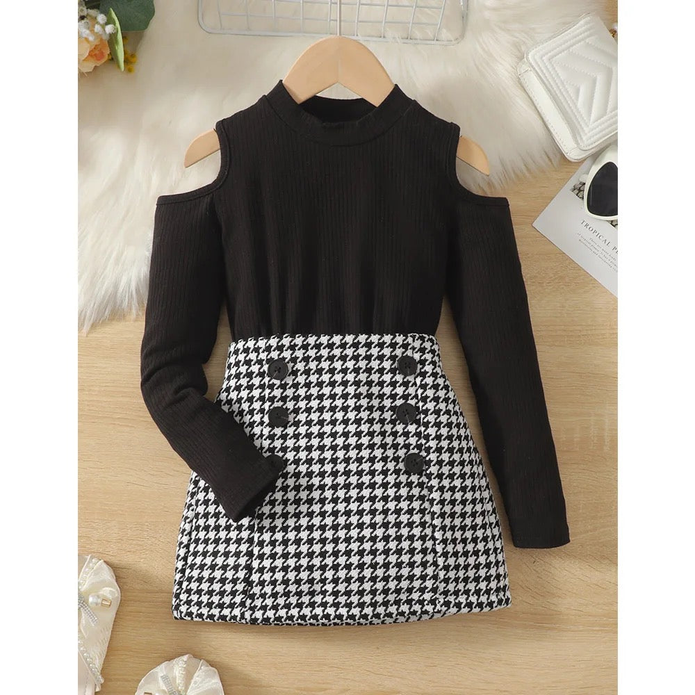 Girls autumn long sleeve pullover top skirt set FSH