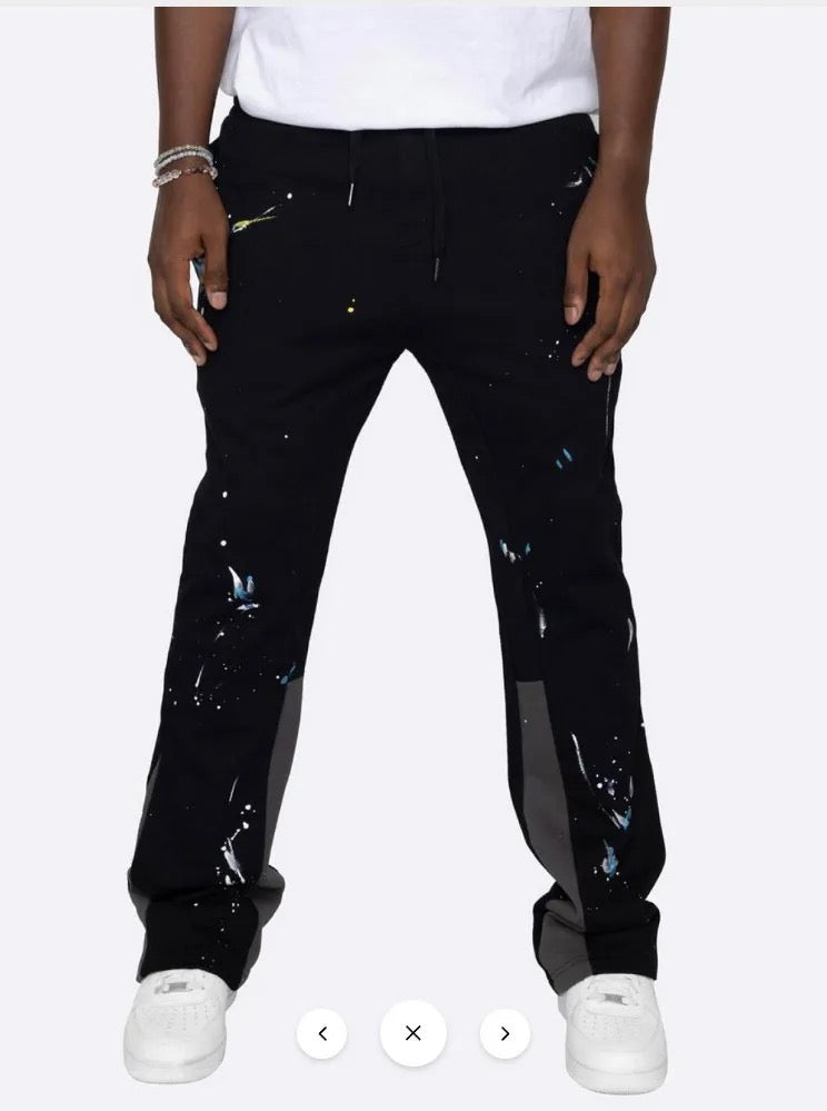 Men flare stacked graffiti paint splatter sweatpants Yin